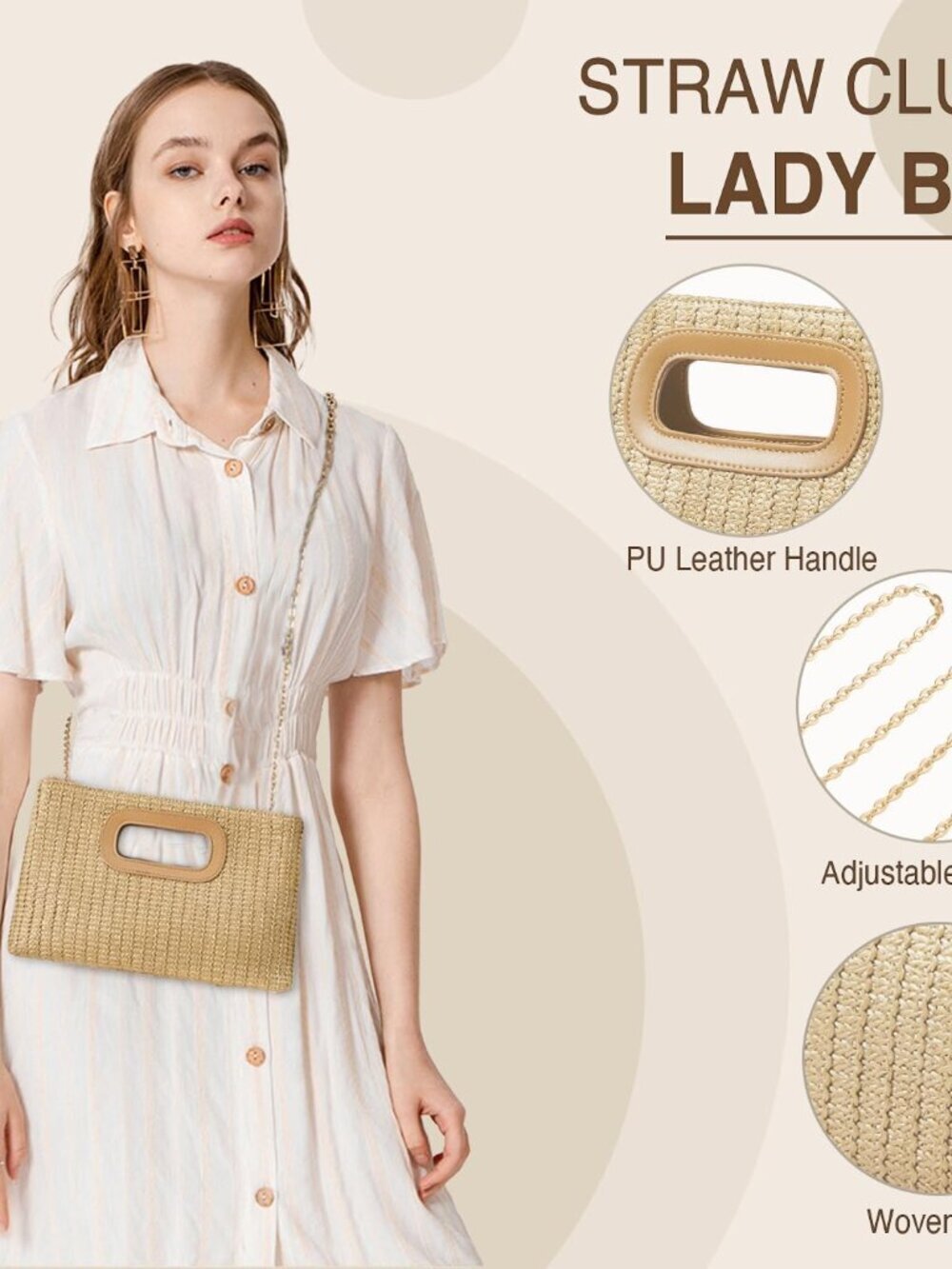 Women colorful Top Handle Straw Clutch Raffia Woven Shoulder Crossbody Handbag - Picture 4 of 7